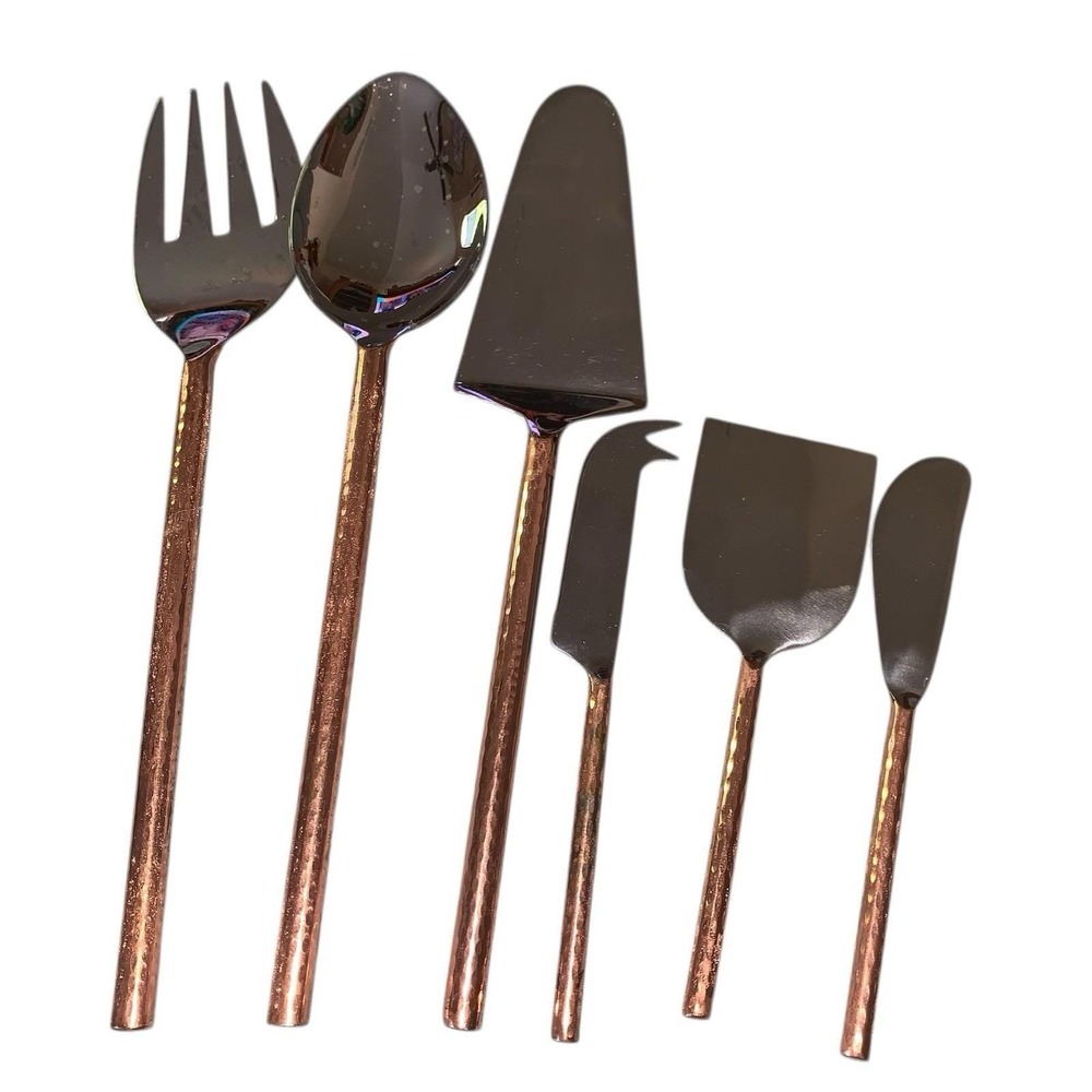 Copper Handled Serving Set Of 6  Salad Cake And Cheese Knives Contemporary Flair
